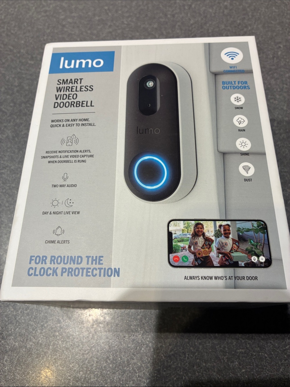 Lumo Smart Wireless Video Doorbell in White with Black Face